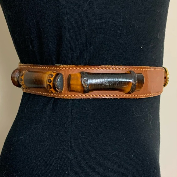AUTHENTIC Women's VINTAGE GUCCI Brown LEATHER & BAMBOO Designer WAIST BELT Italy - Picture 4 of 7